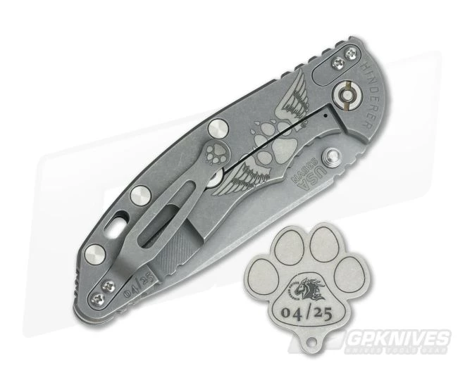 Hinderer Knives XM-18 3.5" NON Flipper Winged Dog Paw #04 Working Finish Grey G10 4 Hinderer Knives XM-18 3.5" NON Flipper Winged Dog Paw #04 Working Finish Grey G10 - Image 2