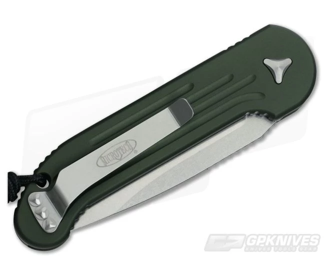 Microtech LUDT Stonewash Plain Edge OD Green Automatic Knife 135-10OD-M390 4 Microtech LUDT Stonewash Plain Edge OD Green Automatic Knife 135-10OD-M390 - Image 2