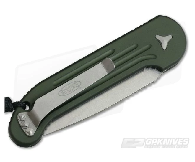 Microtech LUDT Stonewash Partially Serrated OD Green Automatic Knife 135-11OD-M390 4 Microtech LUDT Stonewash Partially Serrated OD Green Automatic Knife 135-11OD-M390 - Image 2