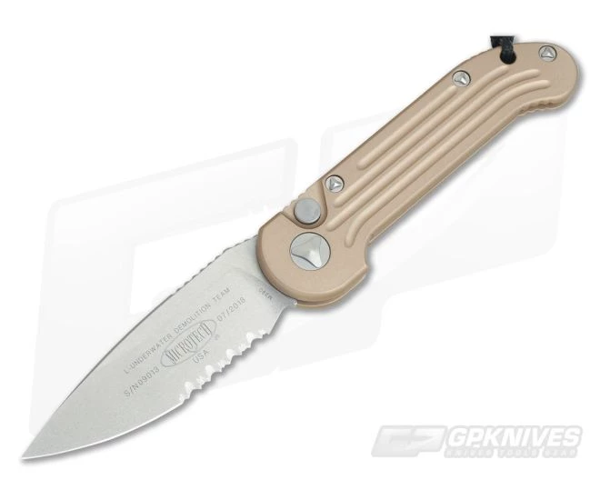 Microtech LUDT Stonewash Partially Serrated Tan Automatic Knife 135-11TA-M390 3 Microtech LUDT Stonewash Partially Serrated Tan Automatic Knife 135-11TA-M390