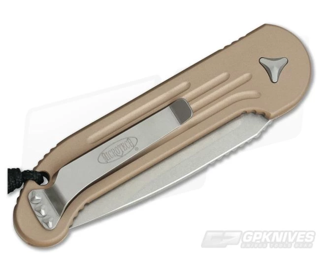 Microtech LUDT Stonewash Partially Serrated Tan Automatic Knife 135-11TA-M390 4 Microtech LUDT Stonewash Partially Serrated Tan Automatic Knife 135-11TA-M390 - Image 2