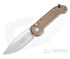 Microtech LUDT Satin Part Serrated M390 Tan Automatic Knife 135-5TA
