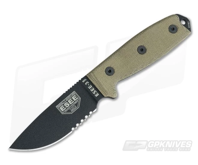 ESEE 3MIL Black Part Serrated Blade Black Sheath 3 ESEE 3MIL Black Part Serrated Blade Black Sheath