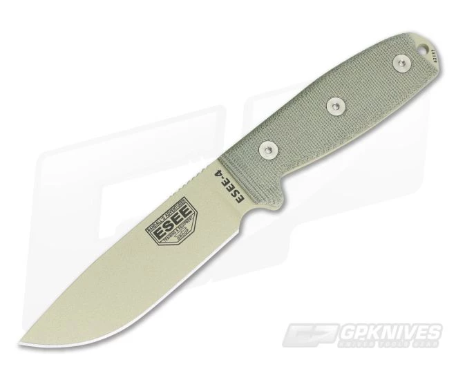 ESEE 4 Desert Tan Plain Edge Green Sheath 3 ESEE 4 Desert Tan Plain Edge Green Sheath
