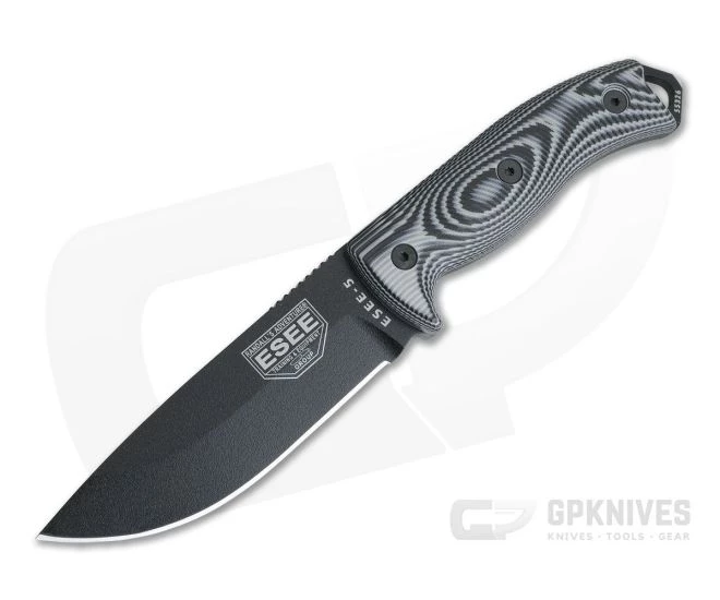 ESEE 5 Black Blade 3D Gray/Black G10 Handles Fixed Blade 5PB-002 3 ESEE 5 Black Blade 3D Gray/Black G10 Handles Fixed Blade 5PB-002