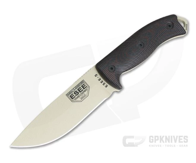ESEE 5 Desert Tan Blade 3D Blood Red/Black G10 Handles Fixed Blade 5PDT-004 3 ESEE 5 Desert Tan Blade 3D Blood Red/Black G10 Handles Fixed Blade 5PDT-004