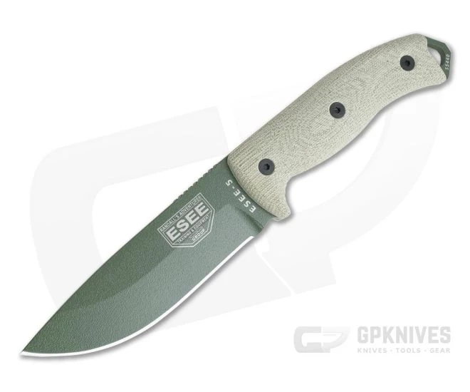 ESEE 5 OD Green Blade 3D Green Canvas Micarta Handles Fixed Blade 5POD-017 3 ESEE 5 OD Green Blade 3D Green Canvas Micarta Handles Fixed Blade 5POD-017