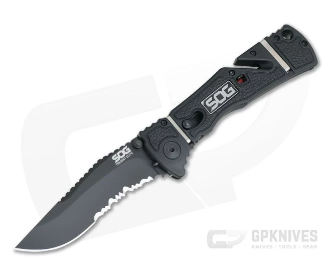 SOG Trident Elite Clip Point Black Serrated AUS-8 Black GRN Piston Lock Assisted Folder TF106-BX 4 SOG Trident Elite Clip Point Black Serrated AUS-8 Black GRN Piston Lock Assisted Folder TF106-BX - Image 2